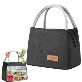 Thermal Lunch Box for Men Women Kids, Reusable Insulated Lunch Bag with Handles, Leak-Proof Aluminum Foil Cooler Bag, Oxford Fabric Zipper Lunch Organizer for School Picnic Outdoor Activities (Black)