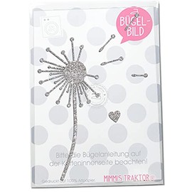 Glitter Iron-On Patch Dandelion with Heart 15 cm Iron-On Appliques for Fabrics Textiles Children to Iron-On Patch, Colour: Glitter Silver