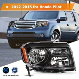 Headlight Assembly Fit with 2012-2015 for Honda Pilot Black Housing with Amber Reflector Driver and Passenger Side 33150SZAA11 HO2502147 33100SZAA11 HO2503147