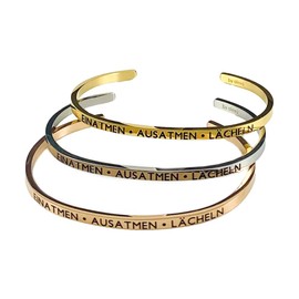 Elegant bangle bracelet in colours: silver, gold or rose gold with mantra and saying - engraving in 2 sizes. Inhale exhale smile, Stainless Steel