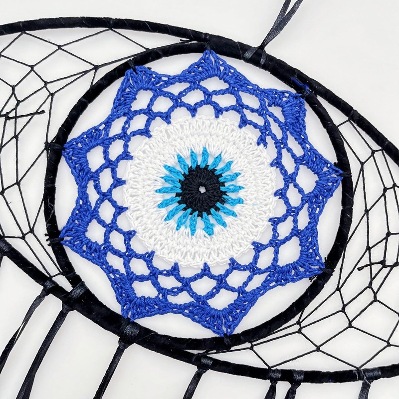 JZK Evil Eye black dream catcher, blue feather dream catcher