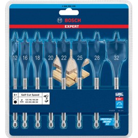 Bosch Professional Set of 8 Expert SelfCut Speed Flat Drill Bits (for softwood, chipboard, diameter 12-32 mm, impact drill accessory)
