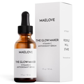 MAELOVE Glow Maker - Suero de vitamina C con vitamina E, ácido ferúlico y ácido hialurónico, galardonado suero facial iluminador e hidratante, sin perfume, 1.0 onzas líquidas