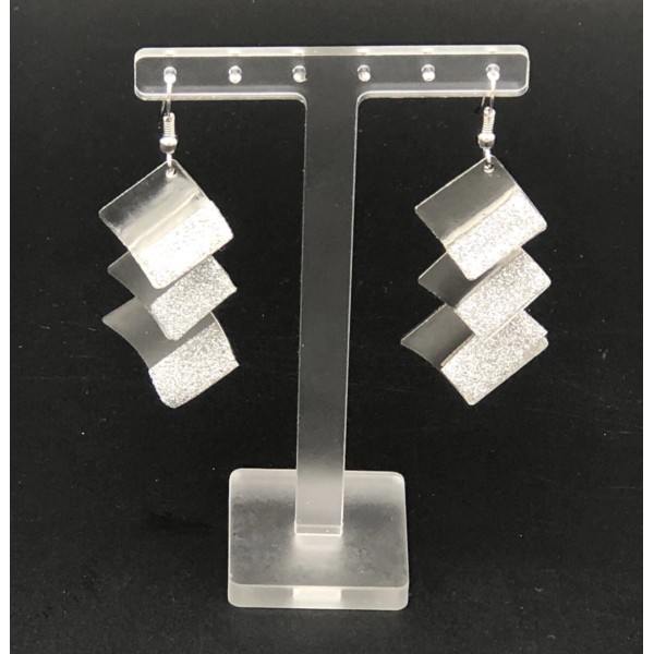 Unbranded Fashion Statement Silver Wavy Square Shapes Drop Dangle Charm