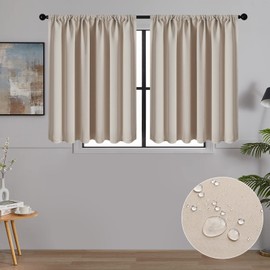 MRTREES Curtains, Short Blackout Curtains, Opaque Kitchen Curtains, Set of 2, Panel Curtain, Decorative Curtain for Living Room, Bedroom, 120 x 60 cm (H x W), Beige Curtains
