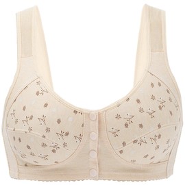 Dress Cici Light Apricot Cotton Nursing Bra, Front Snap Closure Bra for Elderly, Non-Padded Feeding Bra for Large Breast Asia Size 38