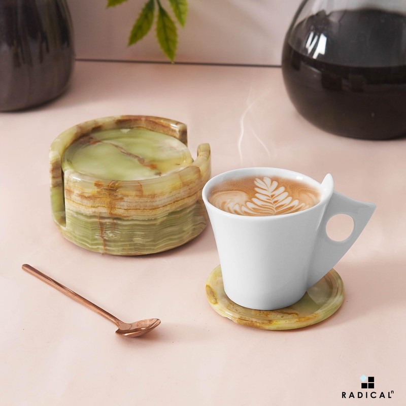 Marble Coasters Set of 6 Green Onyx 3.5 Inch Round