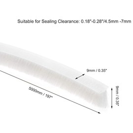 Boxonly Brush Weather Stripping 9mmx9mm Self Adhesive Sealing Windproof Seal Strip Length 5M Weatherstrip Sweep Brushes for Door Window White