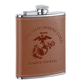 Leather USMC 8 oz Flask | Stainless Steel | USMC Leather Flask