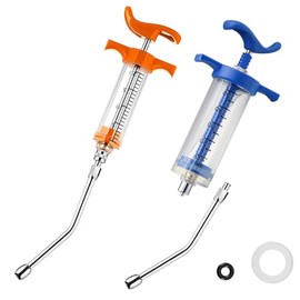 Yoogeer 2Pcs Syringe with 2 Drench Nozzle Adjustable Dosage Reusable Drench Gun Syringe for Goat, Horse, Sheep, Dog, Pig, Cat (Orange 20ml, Blue 50ml)