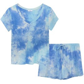 Amorbella Womens Summer Pyjamas Cooling Lightweight Viscose PJs Set Sleepwear (Tie Dye, X-Large)