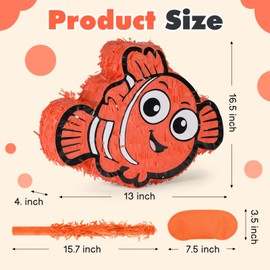 Birchio Nemo Pinatas Bundle with a Blindfold and a Bat(16.5 x 12.6 x 4 Inches), Perfect for kid's Birthday Parties, Mexican Theme Parties, Decorations