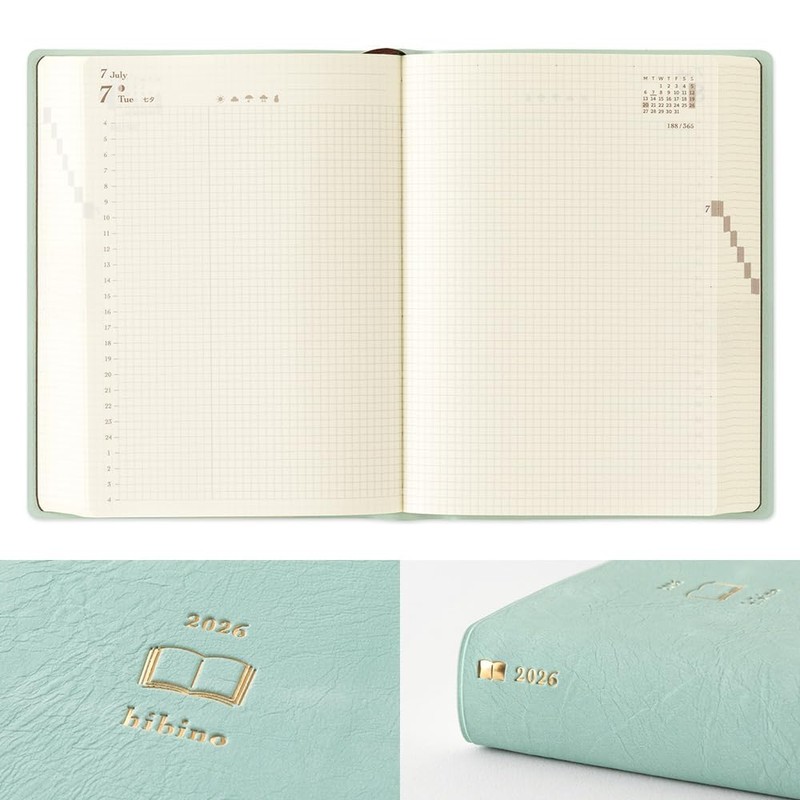Midori hibino Notebook 2026 A6 Daily Blue Green 22400006 (Starts