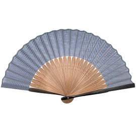 Hana-Kanzashi Men's Folding Fan, Includes Fan Holder, Gray Blue, Men's 8.7 inches (22 cm), Striped, Blue Gray