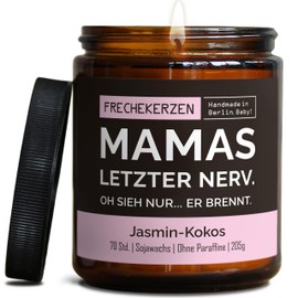 Lustige Duftkerze mit Spruch für Mama | Handgemacht aus Sojawachs | In Geschenkbox | Nachhaltiges Valentinsgeschenk | Geschenkidee Geburtstag Mutter, Beste Mama zum Muttertag |Jasmin-Kokos