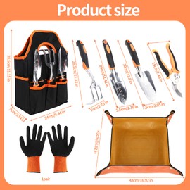 Orange Garden Tools Set, Lightweight Aluminium Alloy Rust Resistant, Ideal Garden Gifts, Garden Tools with Gloves (Pack of 7)