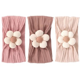 Baby Go, Hair Ornament, Hair Band Set, Soft Nylon Headbands, 3 Pieces, Baby Shower, Birthday, Gift, Wedding, Celebration, Photo Keepsake, Newborn, Infants, Kids (Dark Pink, Khaki, Beige)
