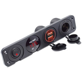 Cllena Dual USB Socket Charger 2.1A&2.1A + LED Voltmeter + 12V Power Outlet + ON-Off Toggle Switch Four Functions Panel for Car Boat Marine RV Truck Camper Vehicles GPS Mobiles (Red)