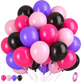 Pink Purple Black Balloons, Hot Pink and Purple Balloons, Matte Hot Pink Purple Black Macaron Pink Balloons for Girls Woman Party Birthday Gender Reveal Baby Shower Valentine Wedding Decorations