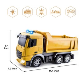 fisca RC Dump Truck, 7 Channels Fully Functional Remote Controlled Dump Truck, 2.4GHz RC Construction Vehicles with Lights and Sounds, 1/24 Truck Toy Gifts for Boys Girls & Children