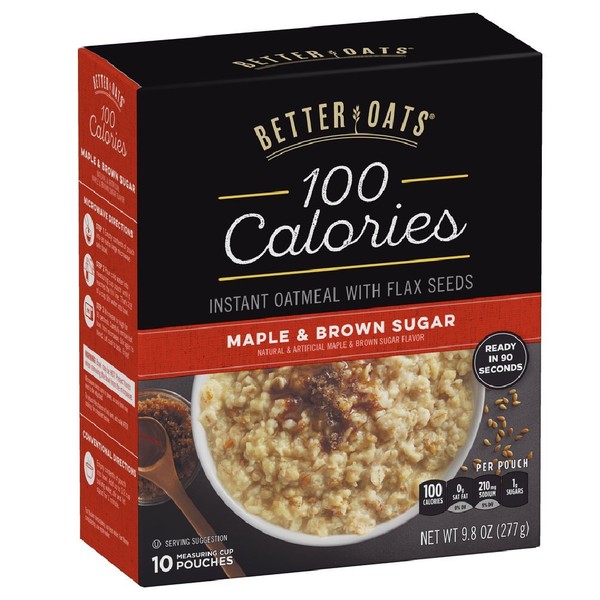 Better Oats 100 Calories Maple & Brown Sugar Instant Oatmeal with Flax Seeds, 9.8 Ounce (Pack of 6)