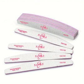 12 Pcs Nail Files Double Sided 100/180 Grit Half Moon Professional Nail File Washable Emery Board Nail Shaping Manicure Nail Styling Tools Pet Grooming Tools - Professional Salon & Home Use