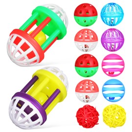 Ipetboom 12 Pcs Bird Toy Ball Plastic Balls Toys Bird Balls Foraging Chewing Bell Budgie Toys Bird Foot Toys Bird Play Ball Bird Leash Cockatiel Toys Bird Cage Ball Parrot Cage Long Tail