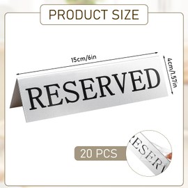 20 Pcs Table Reserved Signs, Double Sided Metal Table Reservation Cards, Formal Party Supplies for Wedding Reception, Christmas, Business, Restaurant, Cafe - Silver