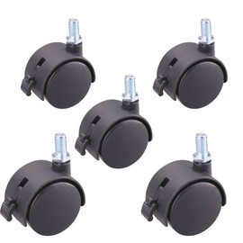 Copapa Black Plastic Replacement Office Chair Wheels Twin Wheel Threaded Stem Brake Swivel Nylon Casters 5pcs (2", M8 x15mm)