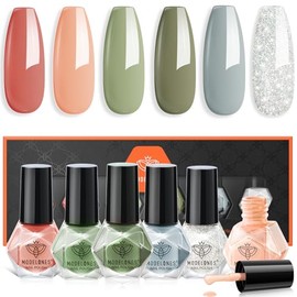 modelones- Juego de esmaltes de uñas de 6 colores con purpurina, juego de esmaltes de uñas nude de secado rápido, kit de esmaltes de color coral,...  