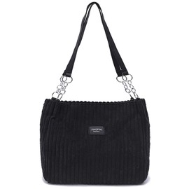 Bolsa Bandolera de Pana para Mujer - Bolsa de Hombro Práctica Bolso de Mano Reutilizable Tote Bag Hobos Amplias con Anillo de Cadena Correa de Piel para Viajes de Trabajo Escolar, Compras, Oficina