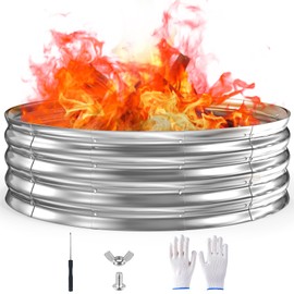 60 Inch Fire Pit Ring 5FT Galvanized Steel, 12" Raised Heavy Duty Wood Burning Fire Pits&Outdoor Fireplace, Heat Resistant Campfire Ring with Spark Guard, for Outdoor Backyard, Patio & Camping Use