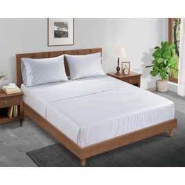 LANE LINEN King Fitted Sheet, 100% Organic Cotton, 3-Piece Set (1 Fitted Sheet,2 Pillowcases), Percale Weave, Ultra Soft, Breathable,Fits Mattress Upto 15" Deep - Ticking Stripe(No Flat Sheet)