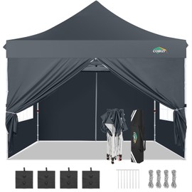 COBIZI 10x10 Pop Up Canopy with 4 Removable Sidewalls, Easy Set Up Canopy Tent, Waterproof Instant Party Tents for Weddings & Parties, UPF 50+ UV Protection, 3-Height Adjustable Frame,Gray