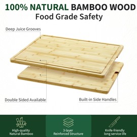 Extra Large Bamboo Cutting Board 24"x18", XL Chopping Board for Kitchen with Juice Groove & Handles, Butcher Block Serving Tray for Meat, Cheese, Veggies