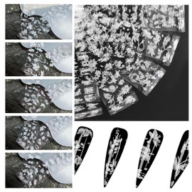 JERCLITY 10 Rolls White Flowers Nail Foil Transfer Sticker Kit Nail Foil Sheets Foil Nail Art Decals Flower Nail Foil Transfer Stickers Foil Nail Wraps for Foil Nail Art