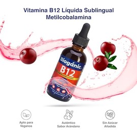 Vitamina B12 Líquida Sublingual Metilcobalamina Paquete Sabor Arándano 1200 Porciones Envase Apta Veganos