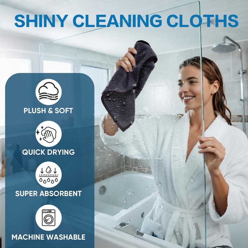 TEAWOO Shiny Wipes Shower Cleaning Cloth, Ultra Absorbent Car Drying