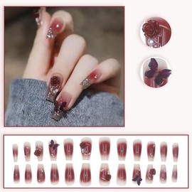 ALLEVG Nail Tip, Short, Autumn, Winter, Red, Nail Tip, Cute, Simple, Stylish, Coming of Age Ceremonies, School Entrance Ceremonies, Graduations, Weddings, Parties, Daily Life, Glossy Wedding Nail Tips