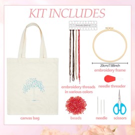 FREEBLOSS DIY Embroidery Canvas Bag Kit Tree of Life Pattern Bead Embroidery Handbag Kit with Instruction Beginner Embroidery Kit Bead Needlework Set Canvas Bag Cross Stitch Kit for Sewing Project