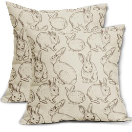 Sweetshow Brown Bunny Easter Pillow Covers 18x18 Set of 2 Cute Bunny Rabbit Easter Themed Print Decorative Throw Pillows for Home, Outdoor, Holidays, Special Occasions