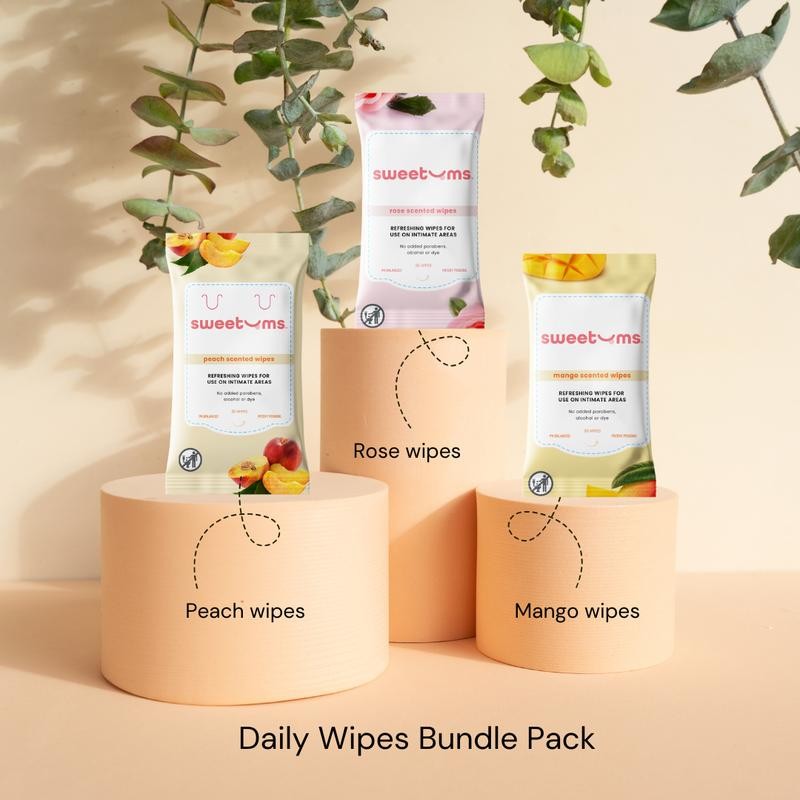 SWEETUMS Daily Wipes Bundle Three 30-Count Packs in Rose, Peach