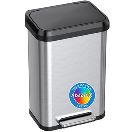iTouchless SoftStep EXP 13.2 Gallon Step Pedal Trash Can Recycling Bin with Odor Filter Stainless Dent-Proof Plastic Lid Garbage Trashcan 50 Liter Bedroom Living Room Garage Home Office Wastebasket