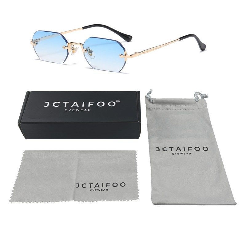 JCTAIFOO Retro Rimless Rectangular Sunglasses Women Men Vintage Slim Rectangular