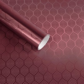 Lypumso Honeycomb Carbon Fiber Vinyl Wrap, Chrome Hexagon Cast Vinyl Film for Almost Cars and Motorcycles Exterior Interior, Self-Adhesive Car Wrap Stickers (Dark Red, 1ft x 5ft)