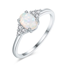 CiNily Women' s Wedding Band for Her Promise Ring 14K White Gold Plated Cubic Zirconia Eternity Rings Gift for Her, White Fire Opal Engagement Rings Size 7