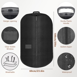 Daily Treasures 4Pack Suit bags And Garment Covers,Portable Suit Travel Bag with Plastic Handle,Foldable Garment Bags for Clothes Travel,Protector Bags with PVC Visible Window(Black,100×60cm)