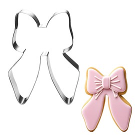 Auktosmn Bow Cookie Cutter with Ribbon- 4 Inch - Dishwasher Safe - Metal Cookie Cutter for Baking - Perfect for Baby Shower, Birthday, Wedding, and Holiday Cookies