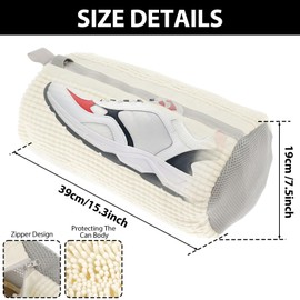 2Pcs Shoe Washing Machine Bag, Shoe Laundry Bag with Zipper Hook, Lightweight Portable Shoe Cleaning Bag, Reusable Shoe Washing Bag Laundry Bag for Washing Machine Travel Storage (White)
