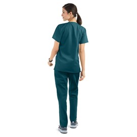 Strictly Scrubs Women’s Scrub Set – Includes V-Neck Top and Elastic Pant (Small Petite, Caribbean Blue)